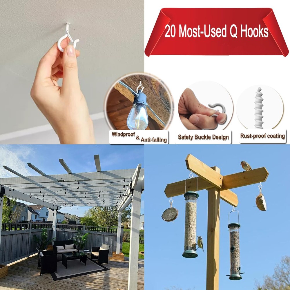 Screw Hooks for String Lights Plants Lanterns Outdoor 20 Pack