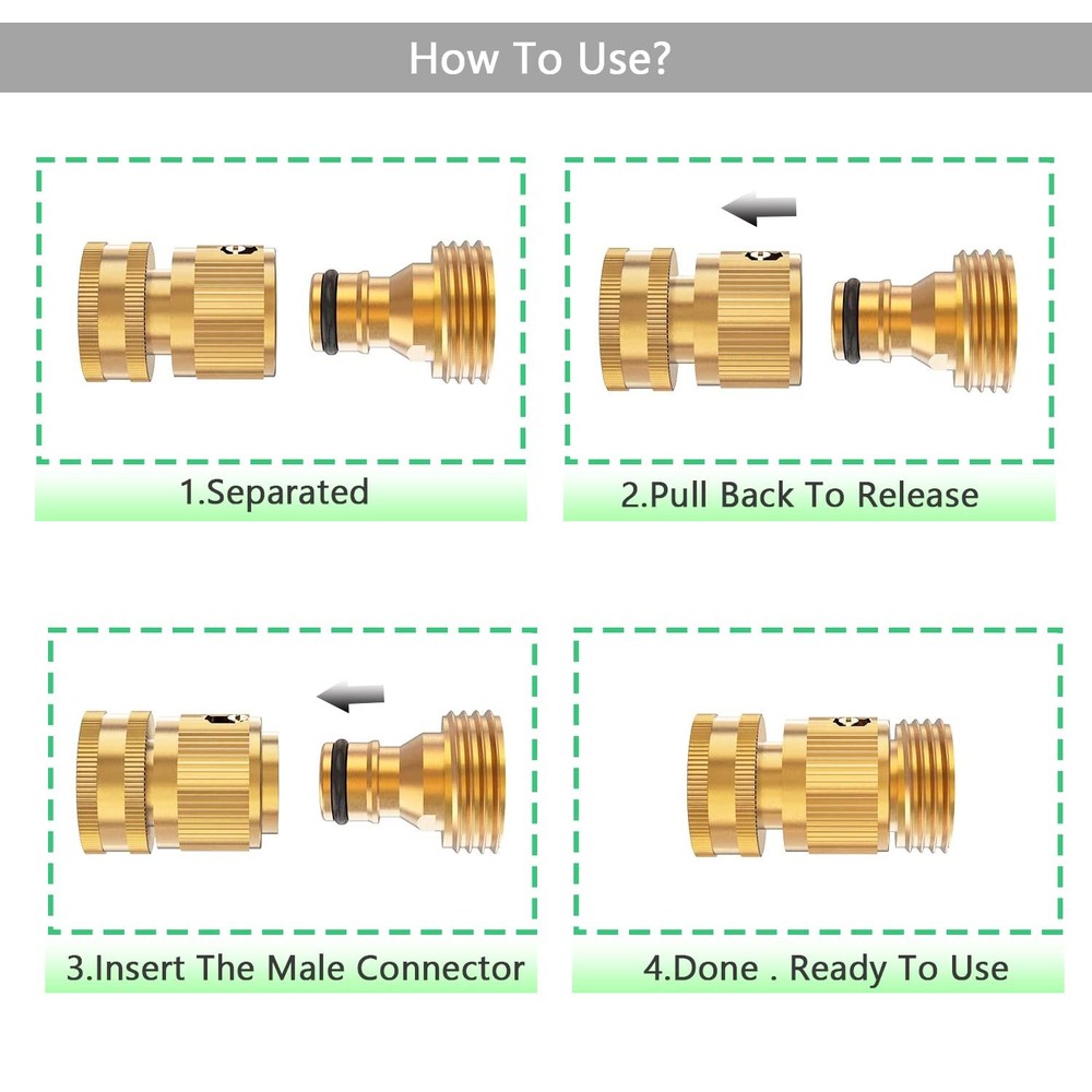 Garden Hose Quick Connector Set Solid Brass 3/4 Inch Water Fitings Thread Easy C