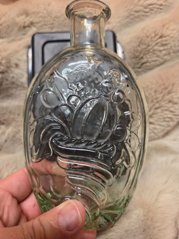 Vintage Cornucopia Eagle Historical Flask Bottle Aquamarine Hand Blown