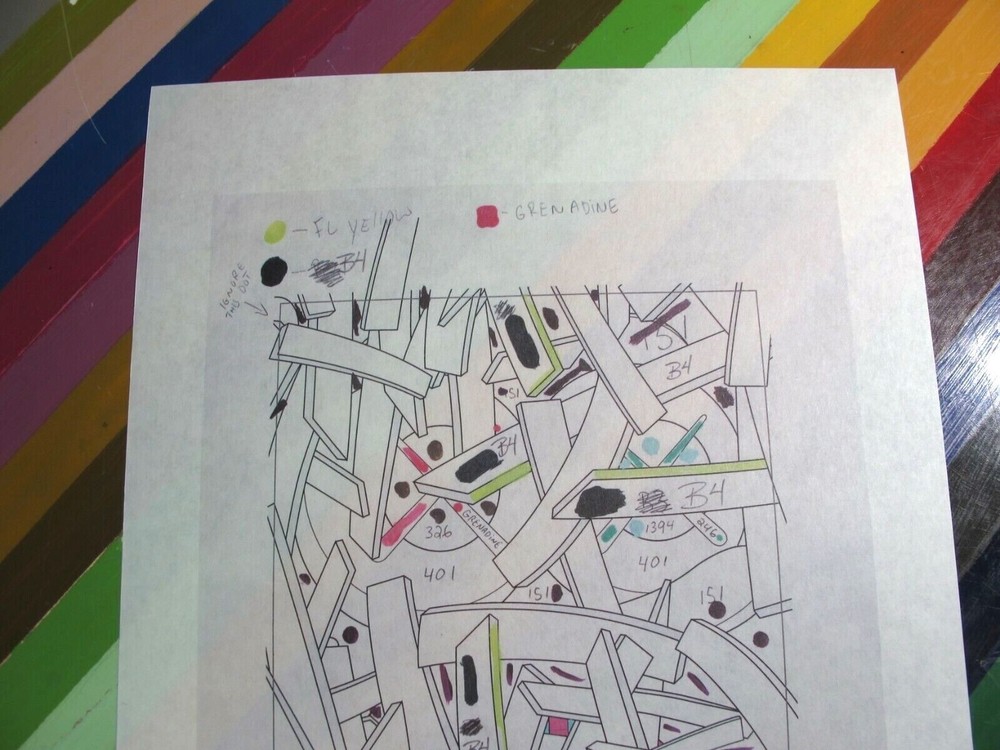 vtg KAWS art show print - working process transparency worksheet color correct.