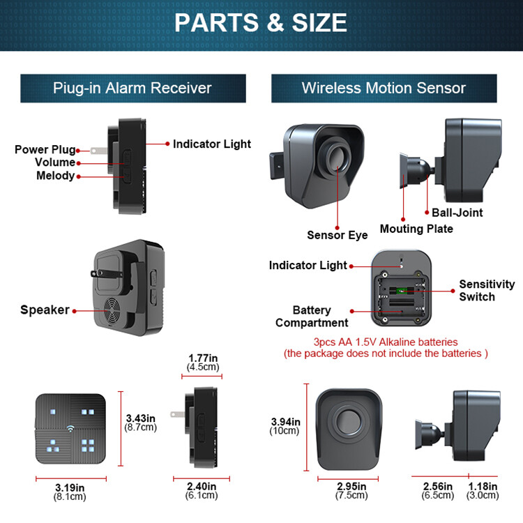 Wireless Solar Driveway Alarm Sensor Security System Receiver+Sensor Plug&Play