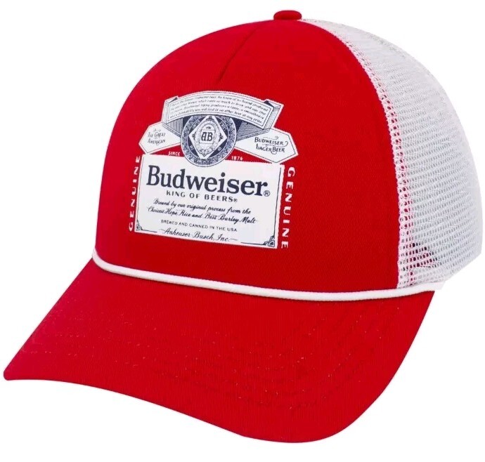 Budweiser Bottle Label Rope Trucker Hat Red