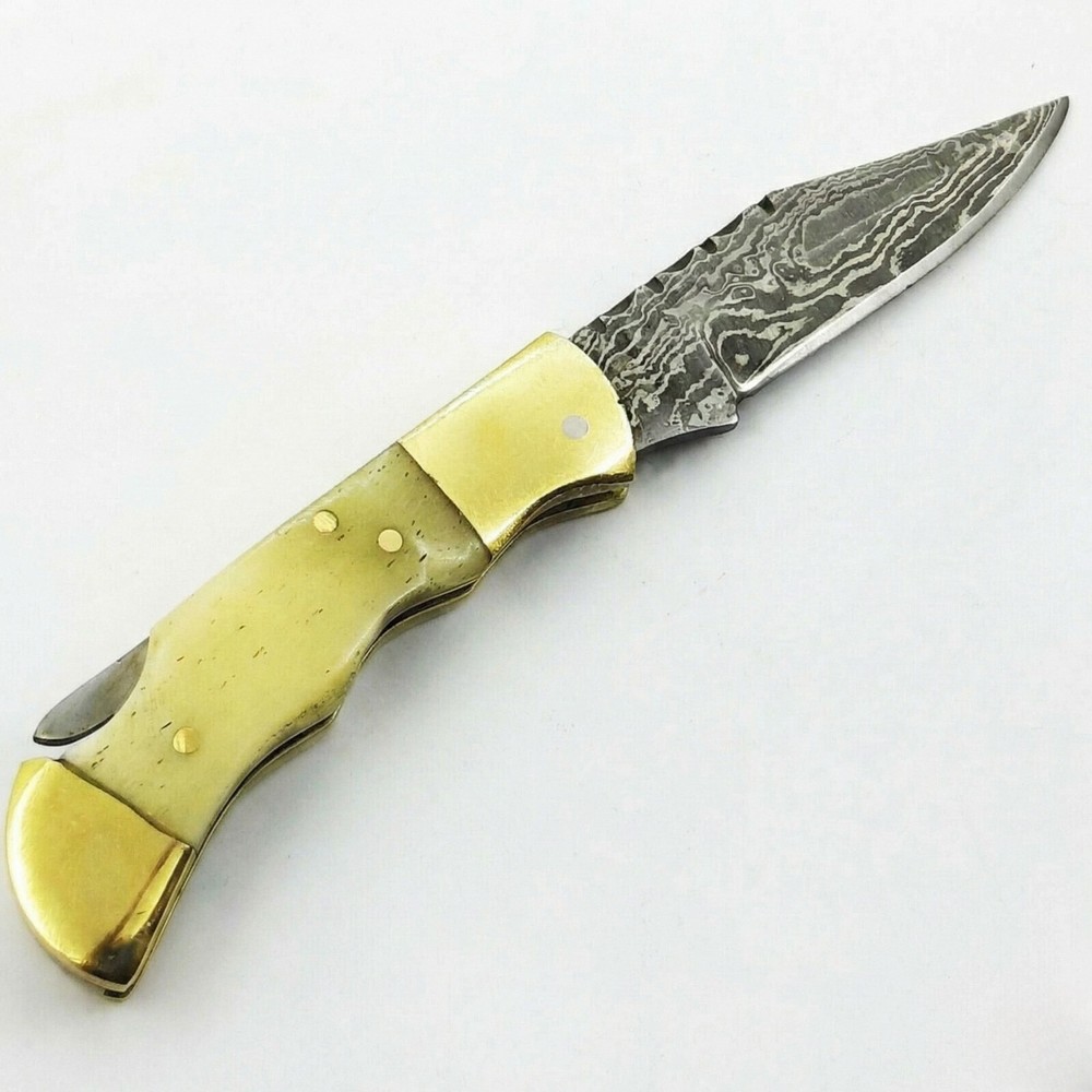 Tactical Scout Damascus Folding Knife Bone Handle Heavy Duty Survival EDC Folder