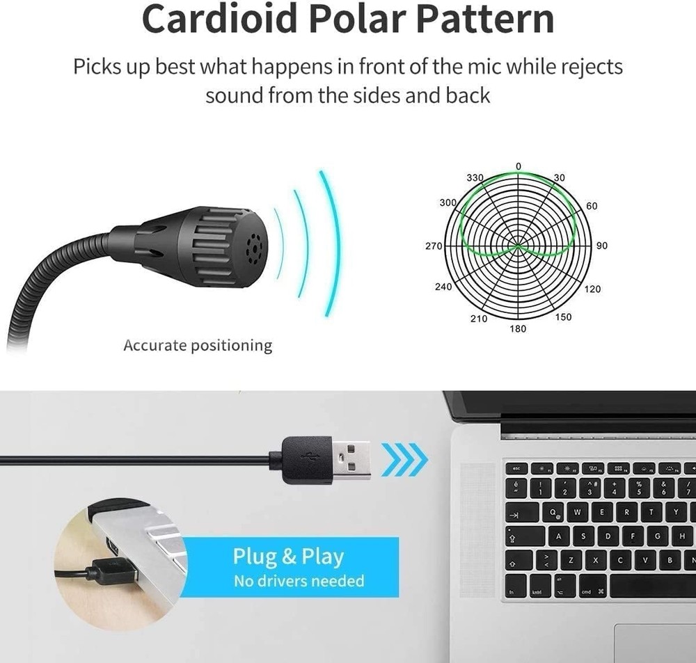 USB Computer Microphone Gooseneck PC Mac PS4 Gaming Streaming