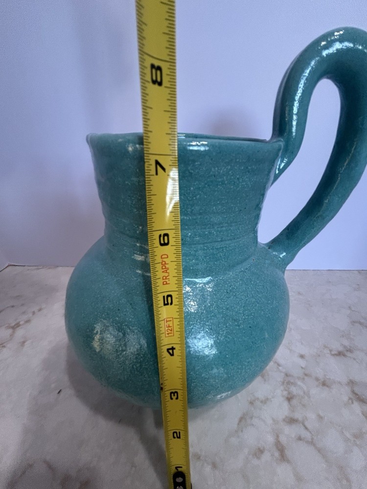 Art Studio 9”H Blue Pitcher Unique Handle Mexico