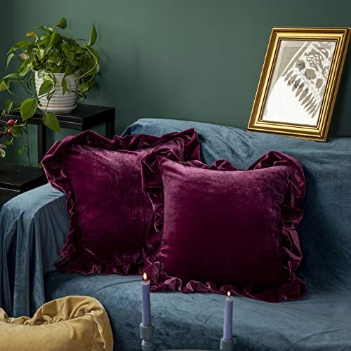 Velvet Throw Pillow Cover Soft Decorative Luxurious Solid Square Amaranth