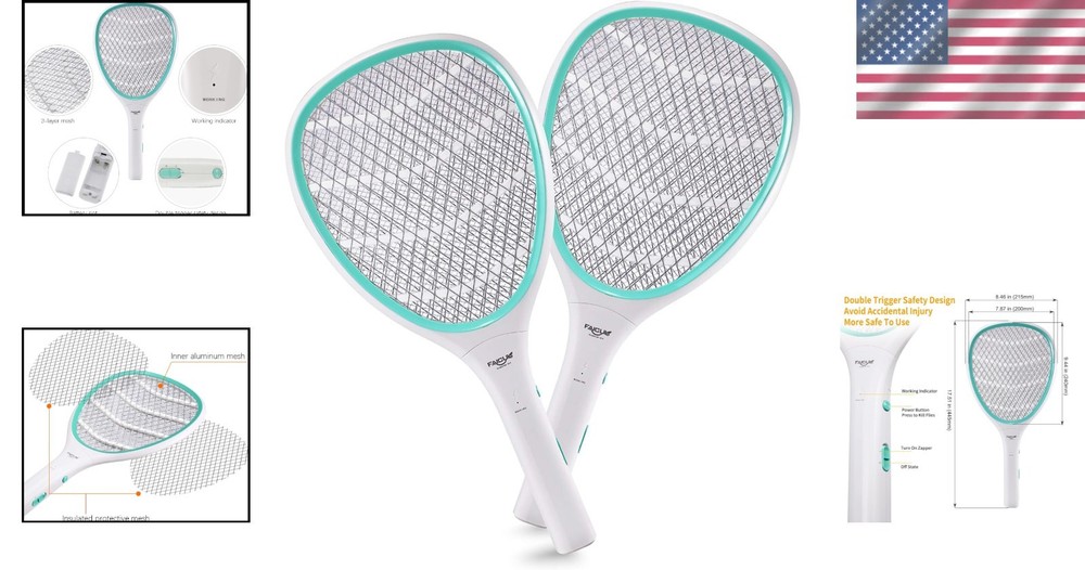 Handheld 2-Pack Bug Zapper Racket - Lightweight, Powerful Mosquito Killer
