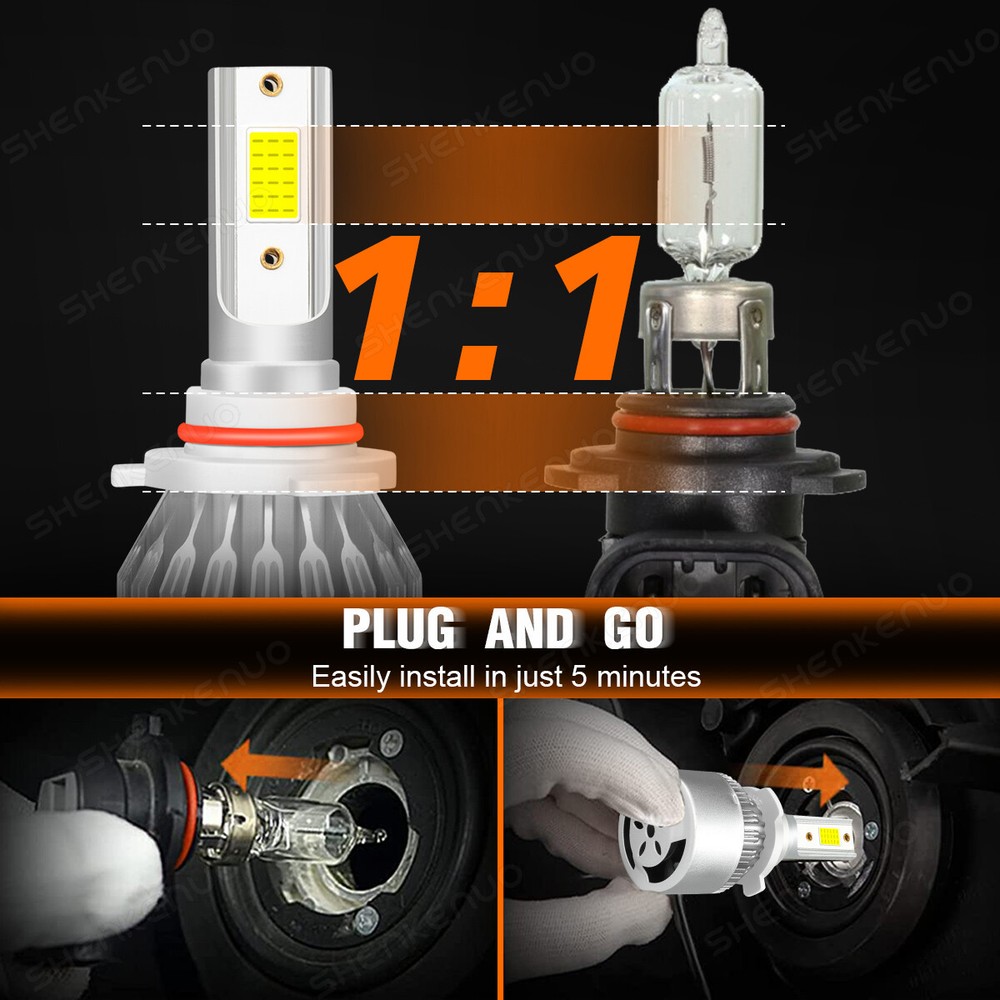 9005 H11 LED Headlight KIT Combo Bulbs 10000K High&Low Beam Super Bright White