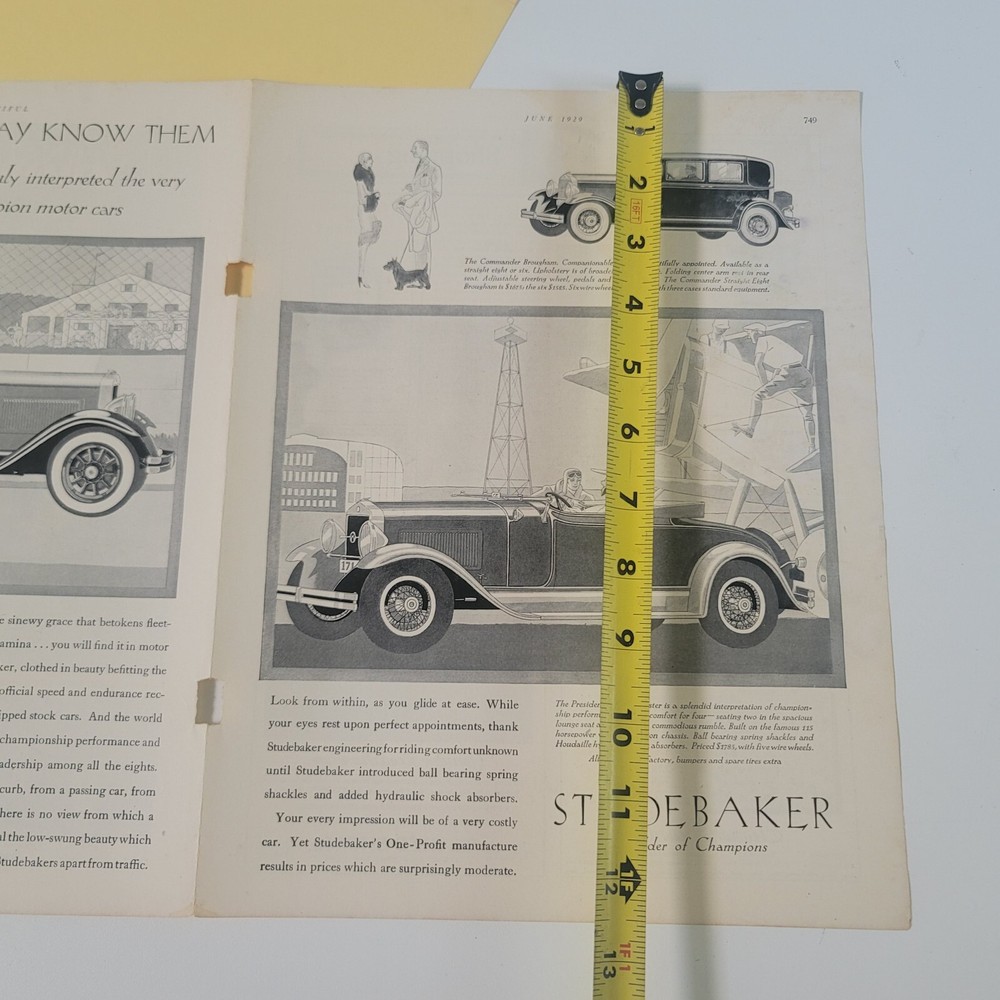 1929 Studebaker Builder of Champions AD Ephemera 2 Page Advertisement