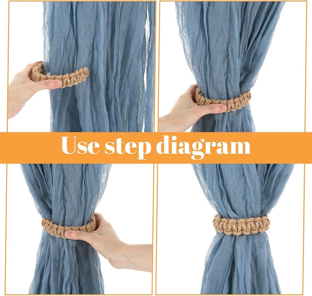 4Pcs Braided Curtain Tiebacks Bohemian Rustic Drapery Holdbacks Boho Window Deco