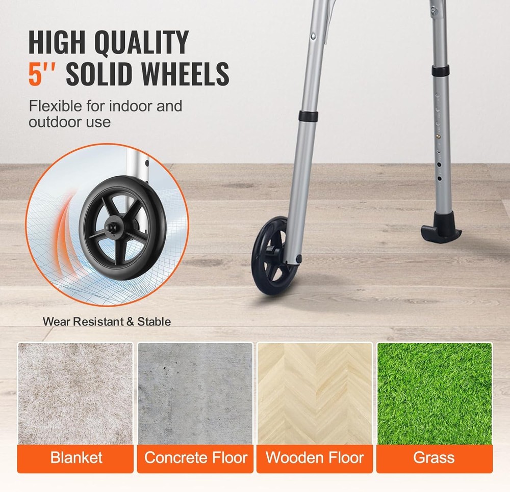 2 in 1 Folding Walker & Removable Armrests, Height Adjustable Foldable Wal