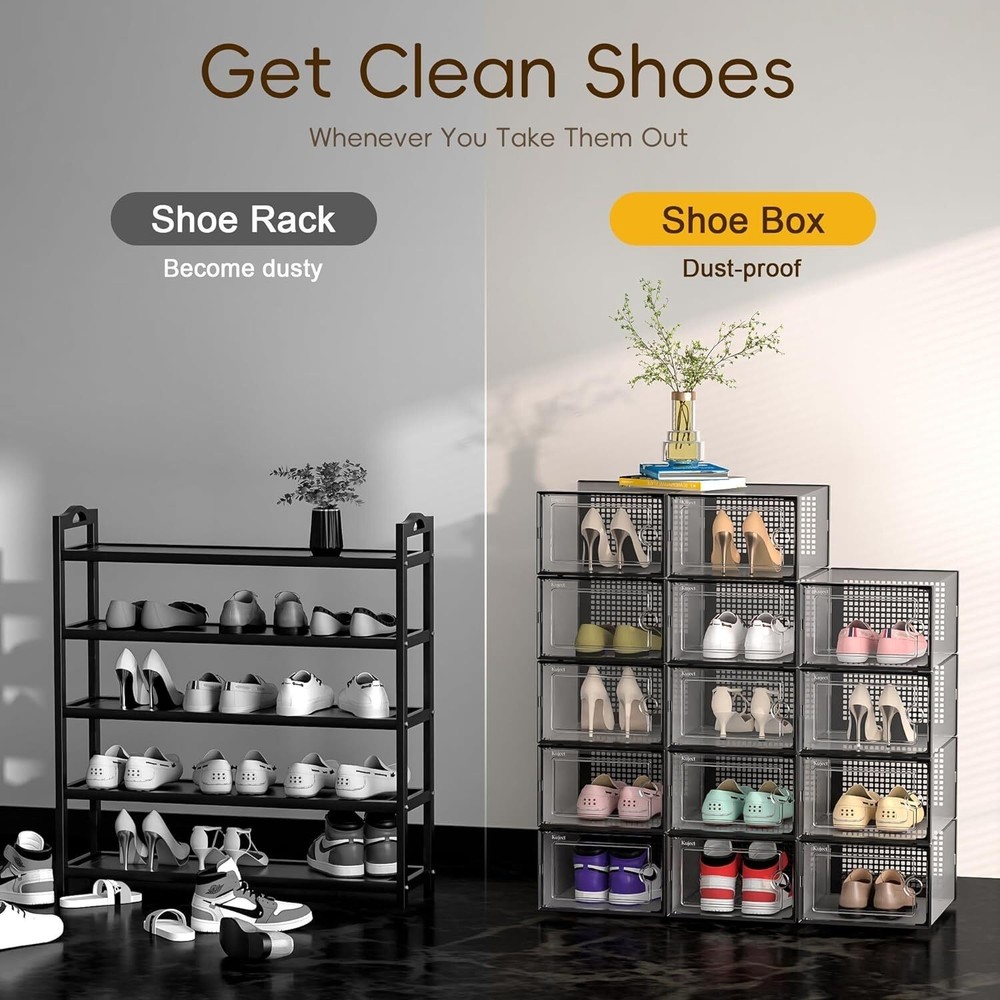 12 Pack Shoe Storage Box Organizer Clear Plastic Stackable Sneaker Container US