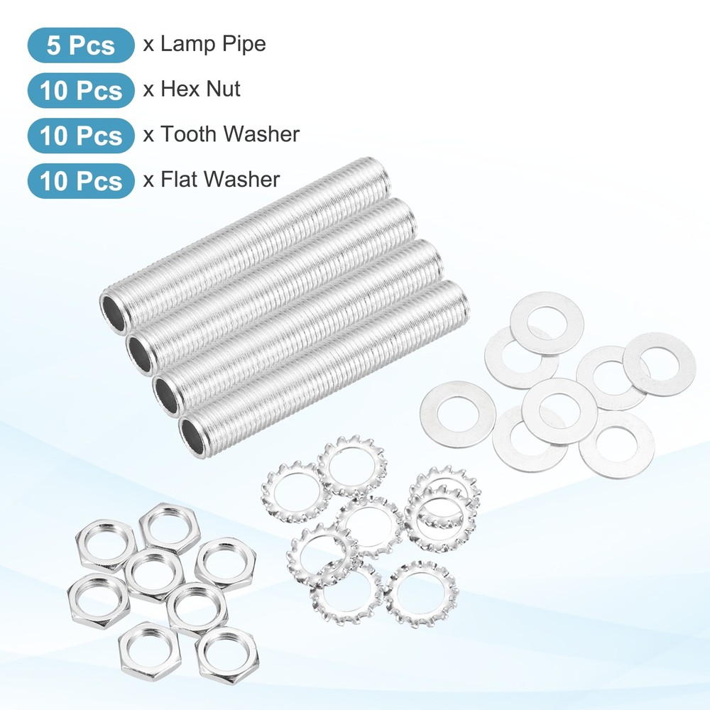 35Pcs 3" 1/4IP Lamp Pipe Kit with Lock Nuts Washers for Assembly, Silver