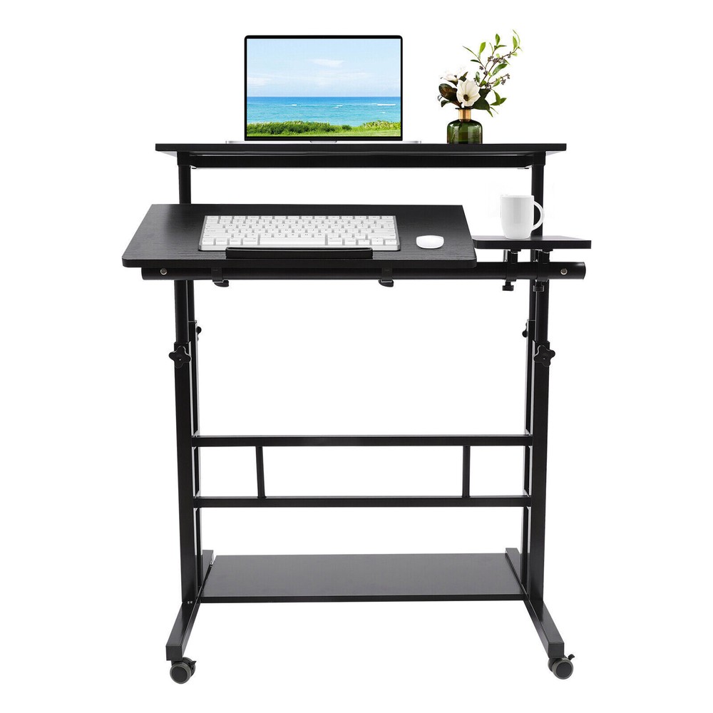 Mobile Rolling Computer Desk Laptop Table Stand w/ Wheel Home Office Workstation