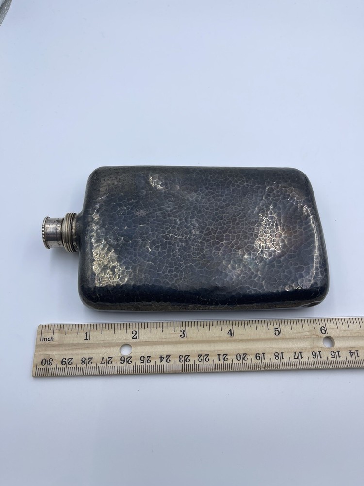 Antique Sterling Silver Flask Hand Hammered