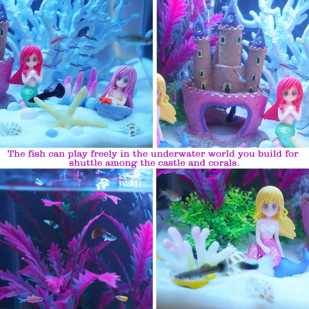Kooterfun Mermaid's Castle Fish Tank Decorations-28pack Include Pink