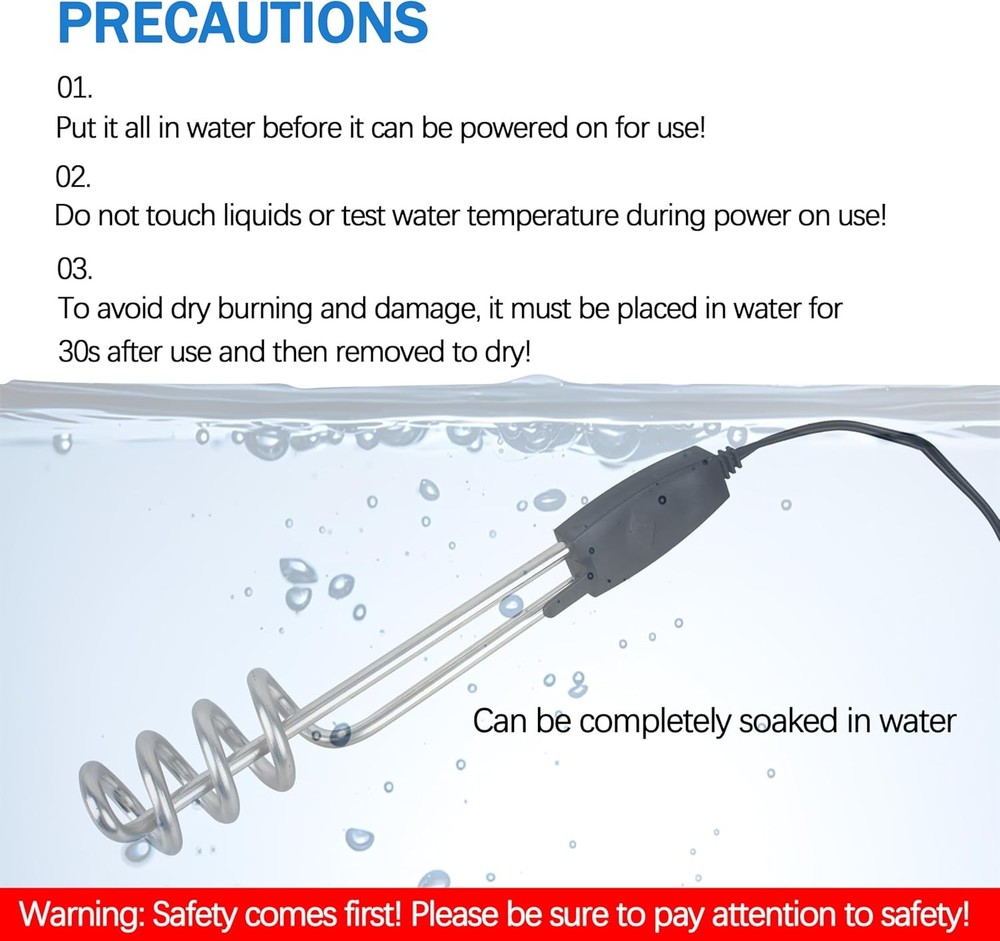 Stainless Steel Immersion Heater/Submersible Water Heater,1000W-110V Portable