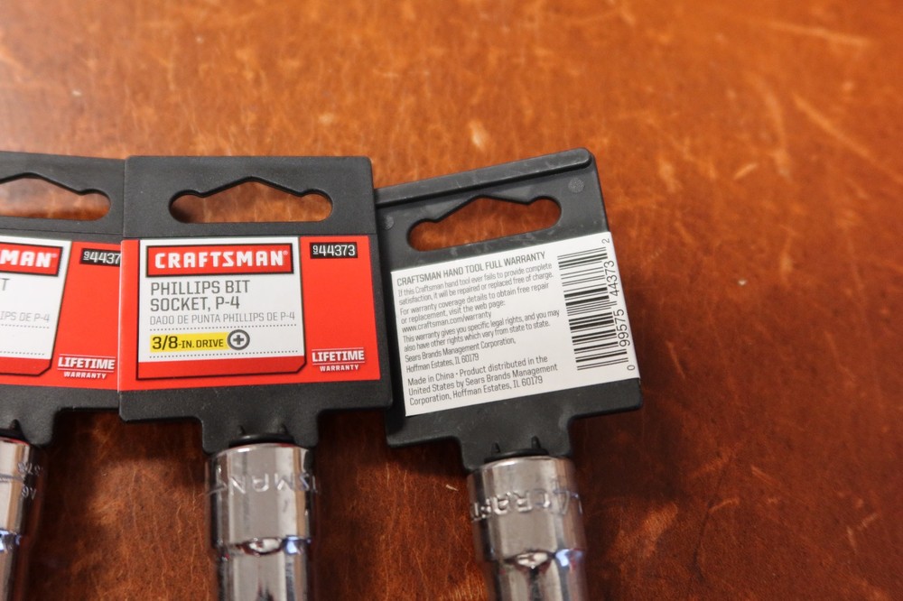 3-count Craftsman P-4 Phillips Bit Socket - 3/8" Drive - # 44373