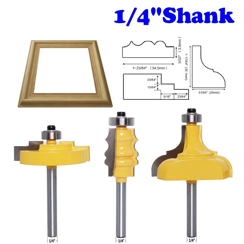 3Pcs 1/4" Shank Picture Frame/Molding Router Bits Set