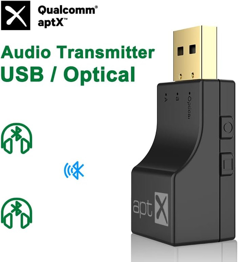 USB Optical Wireless Bluetooth Transmitter 2 in 1 Audio Adapter Low Lantency