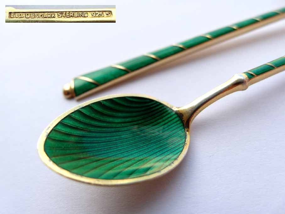 Set Spoon + Fork, Enamel, Egon Lauridsen, 925S Silver G426