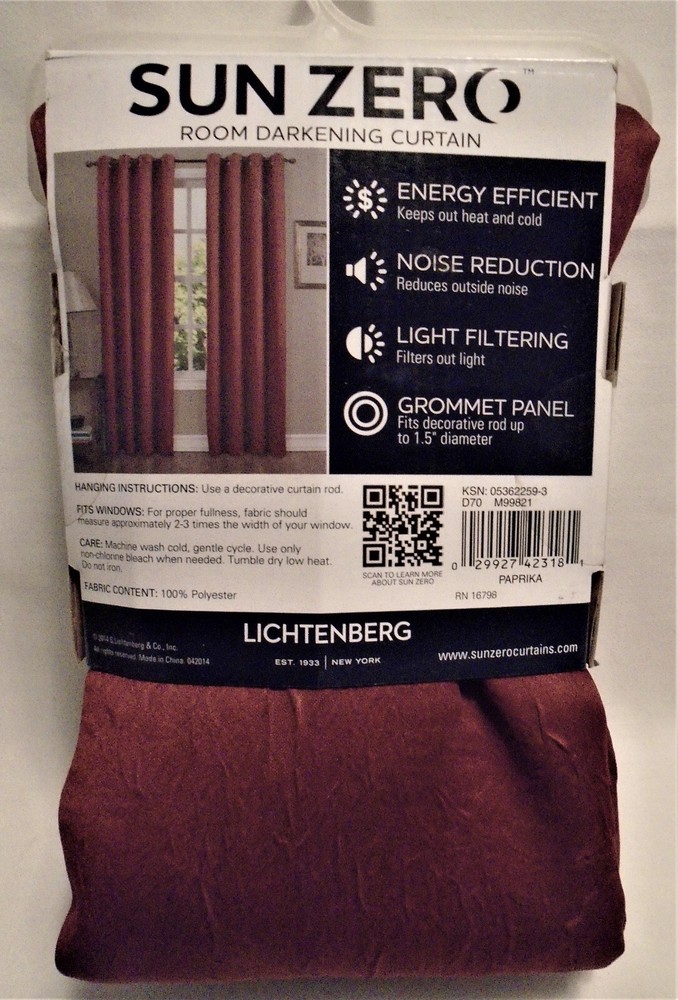 New Sun Zero Solid Hanson In Paprika 50” x 63” 1 Crushed Grommet Panel