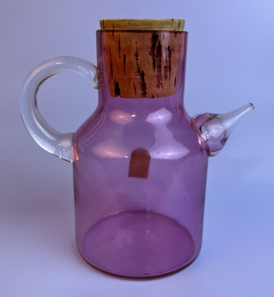 Pilgrim Glass Blown Glass Mini Pitcher ~ Cranberry with Clear Handle