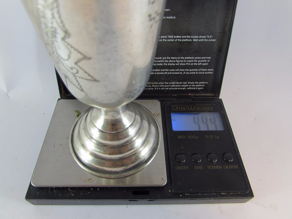 VINTAGE 84 SILVER KIDDUSH FOOTED CUP ENGRAVED JUDAICA - 44 gr.