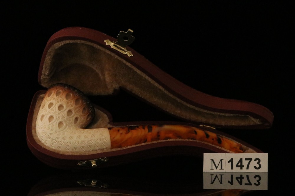 Fumed Lattice Block Meerschaum Pipe with fitted case M1473