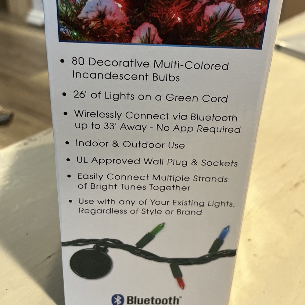 Bright Tunes String Lights with 4 Bluetooth Speakers 26’ Cord 80 Colored Lights