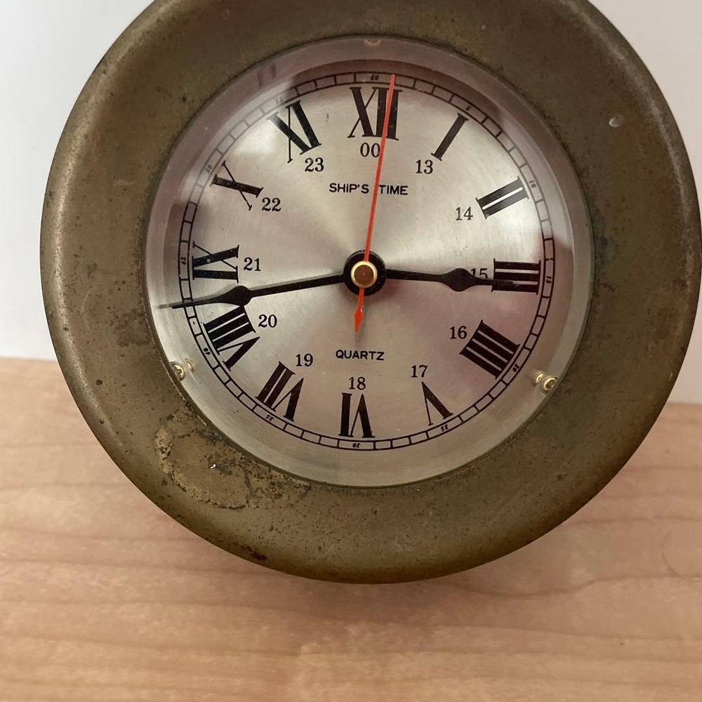 Ships Time Antique Quartz Table Clock, 11.5cm Diameter, Ship's Clock