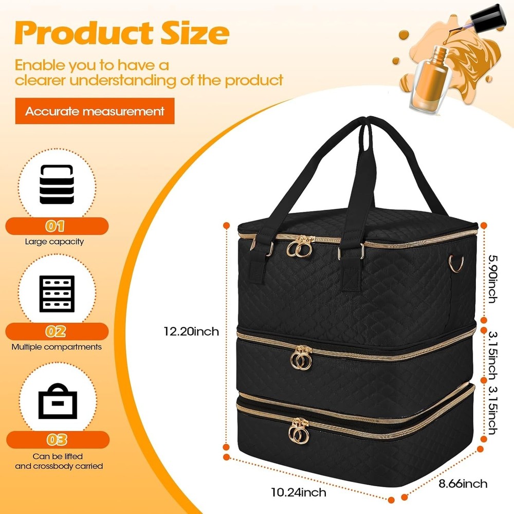 Nail Polish Organizer Case - Three Layer Nail Polish Storage Bag with Adjustable