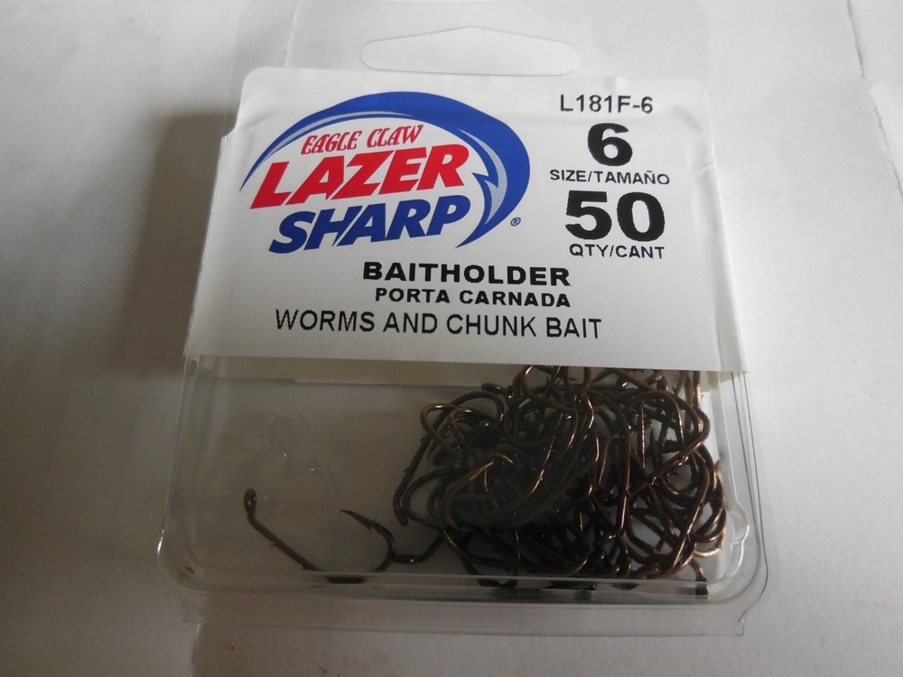 U PICK Eagle Claw Lazer Sharp Baitholder Hooks Size 8, 6, 2 50 Pack or 10 pack