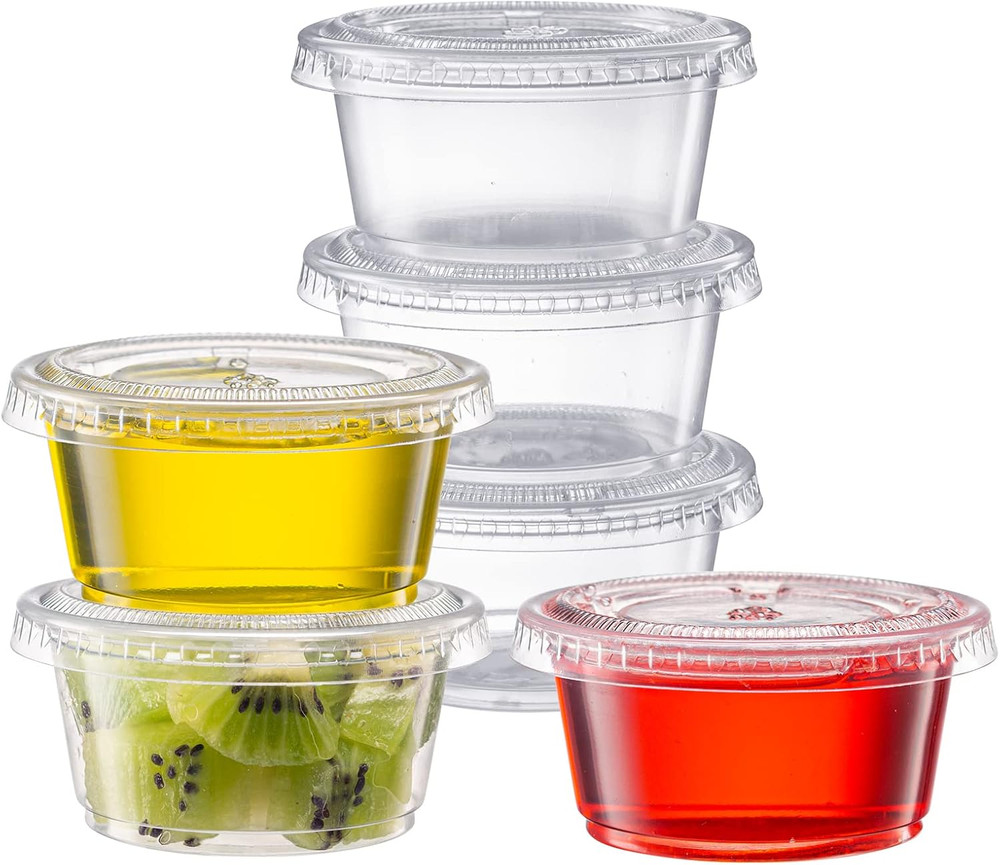 GUSTO 2 Oz Jello Shot Cups with Lids [100 Count] Clear Plastic Portion Container