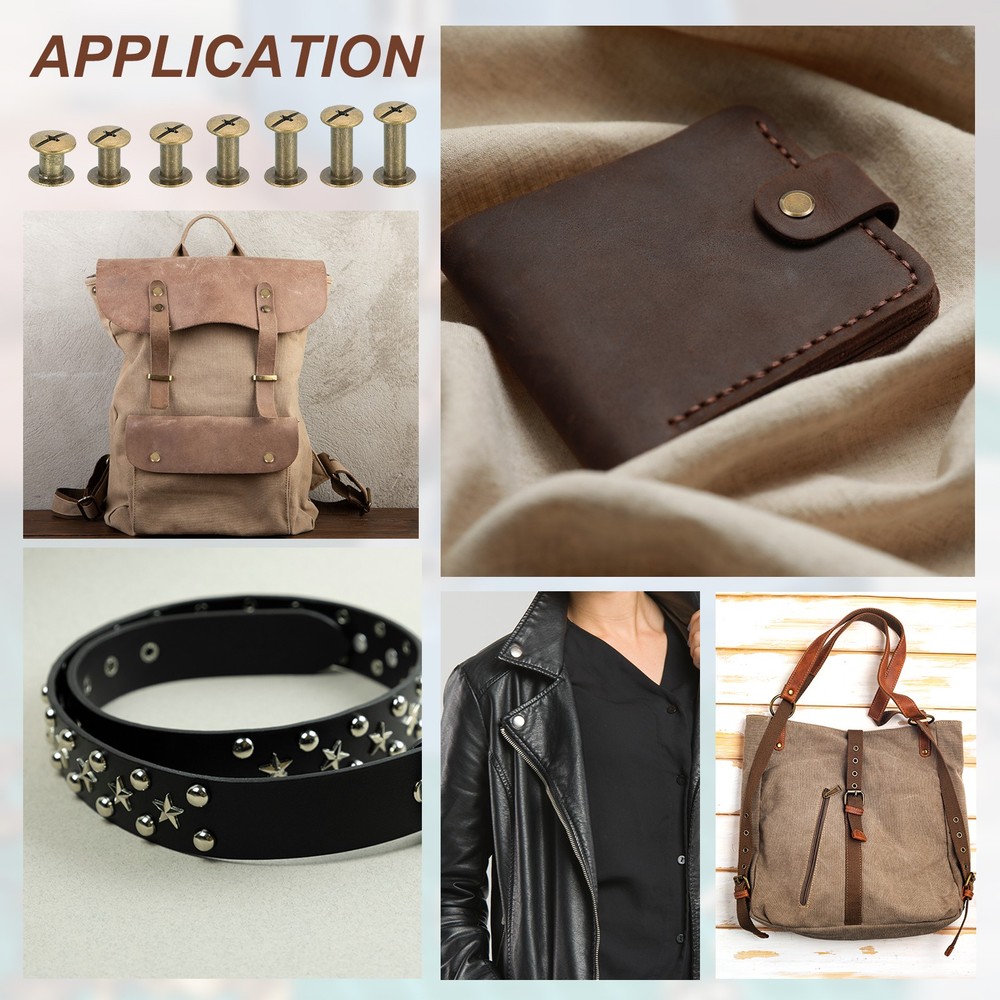 7mm Chicago Screws Leather Rivets, 60 Set Leather Rivets, Black