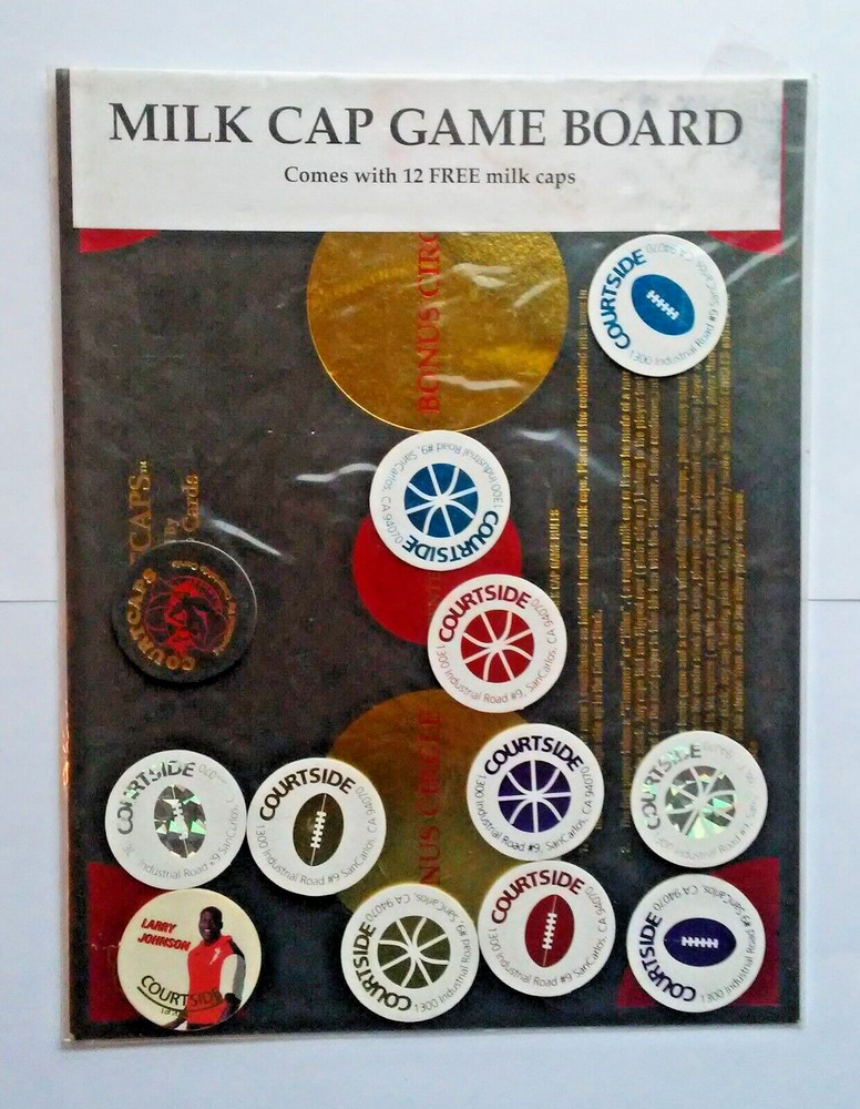 1993 Milk Cap Game Board & 12 Caps (Courtside Cards)