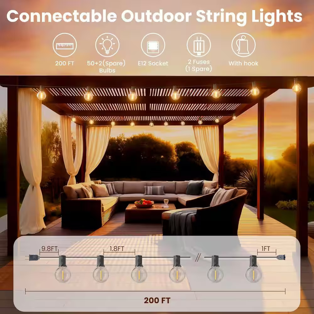 G40 104-Light 200 Ft. Indoor/Outdoor Plug-In LED Globe String-Light Shatterproof