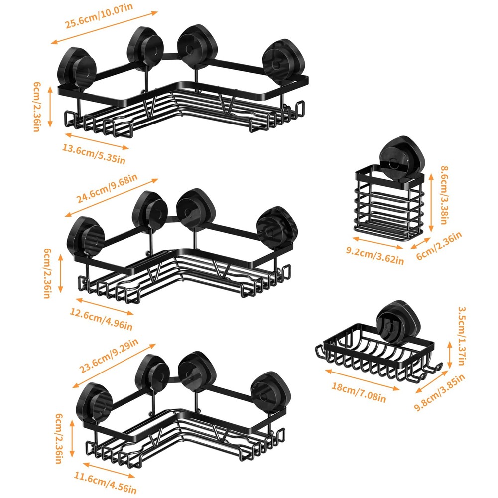 5 Pack Corner Shower Caddy Suction Cup, Large Capacity Bathroom Organizer wit...