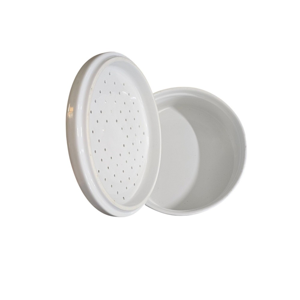 Crate & Barrel White Ceramic Vented Pancake Warmer Server Ribbed 550-256