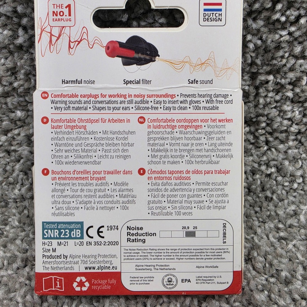 Alpine WorkSafe Earplugs Medium Black Hearing Work Construction Travelbox New
