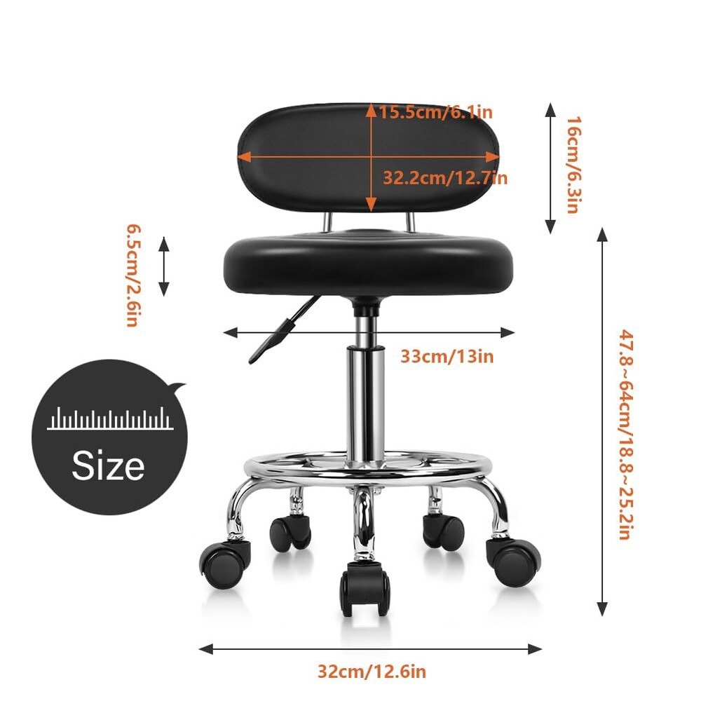 KKTONER PU Leather Modern Rolling Stool with Low Back Height Adjustable Work ...
