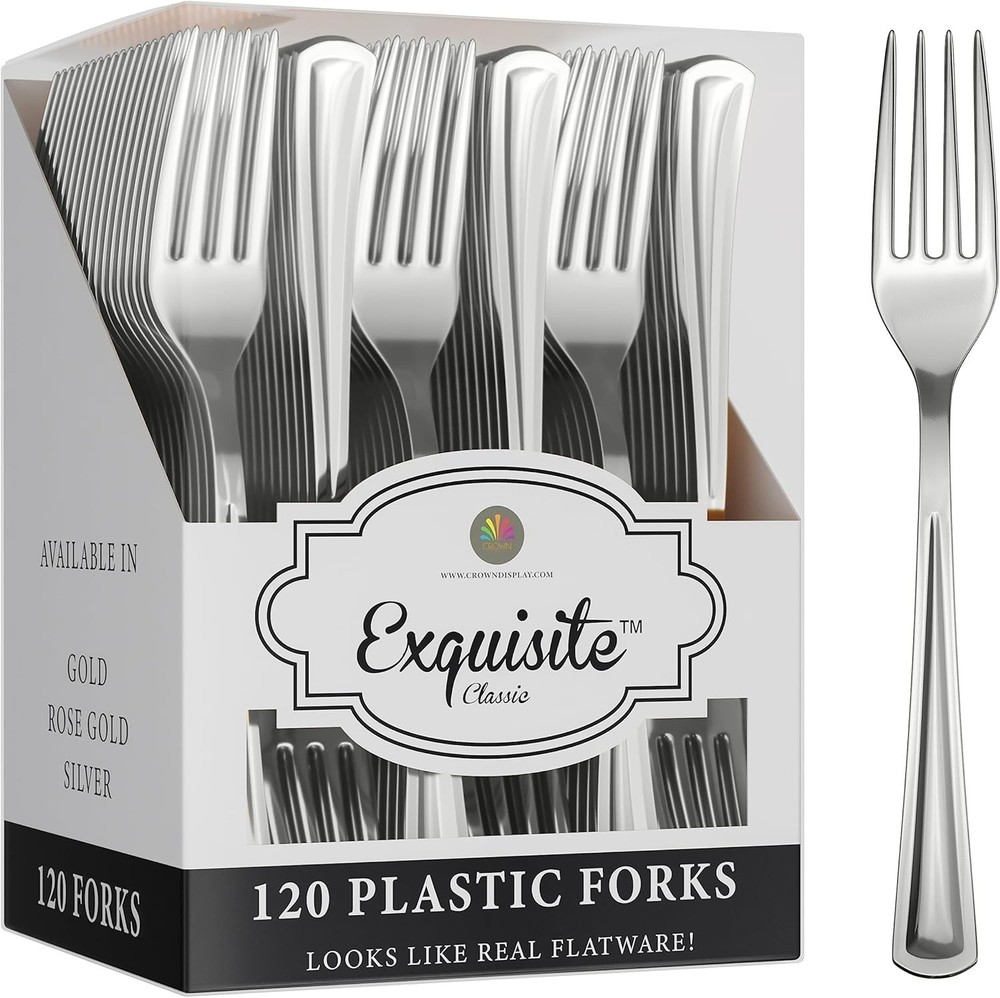 Silver Plastic Forks Heavy Duty 120 Pieces Silver Plastic Silverware Heavy Duty