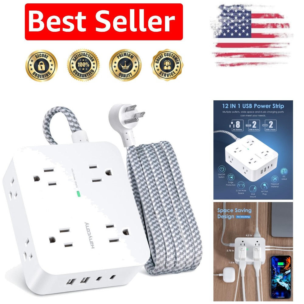 6Ft USB-C Surge Protector Power Strip with 8 Outlets - Fast Charging Solutions