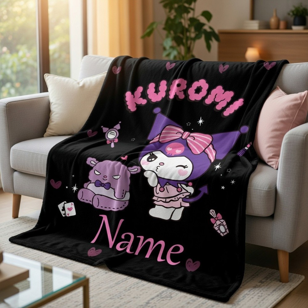 Personalized Cute Gothic Cartoon Flannel Blanket Custom Name Gift Throw