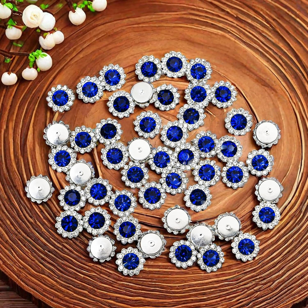 50 Pcs Rhinestone Embellishments Crystal Button Silver Flatback DIY Craft for Fl