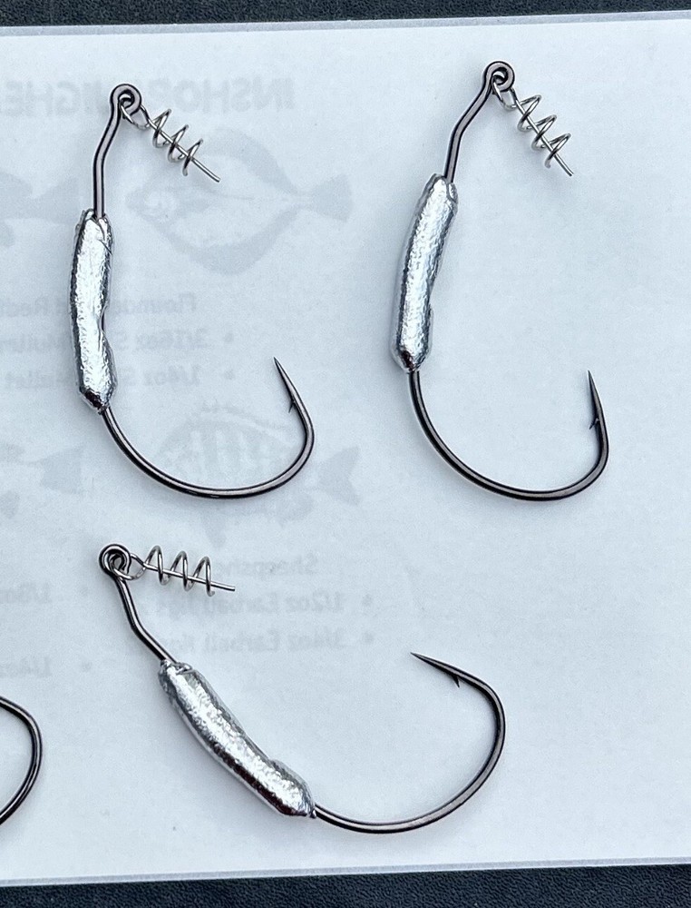 6 Pack Of Flutter/Weighted Swim Bait Hooks With Centering Pin Spring