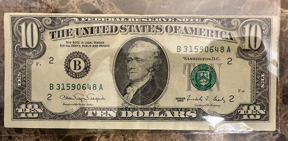 1990 $10 BILL MISCUT ERROR RARE