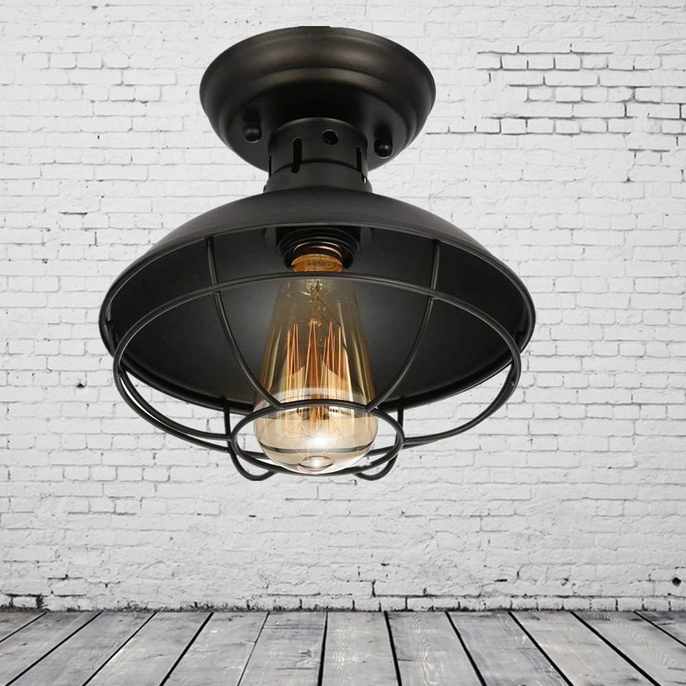 Retro Mini Metal Rustic Semi Flush Mount Ceiling Light Pendant Light E26 110V US