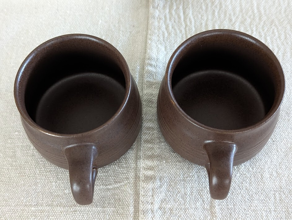 (2) Langley Pottery England Cups & Saucers Brown