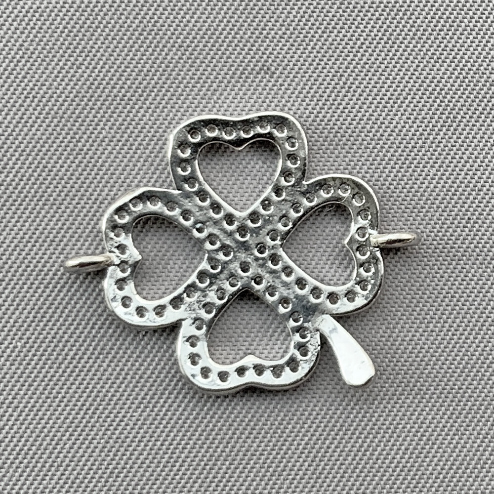 Micro CZ Crystal Clover 2 Loop Link 22x18mm Platinum Plated Brass Q1 per Pkg